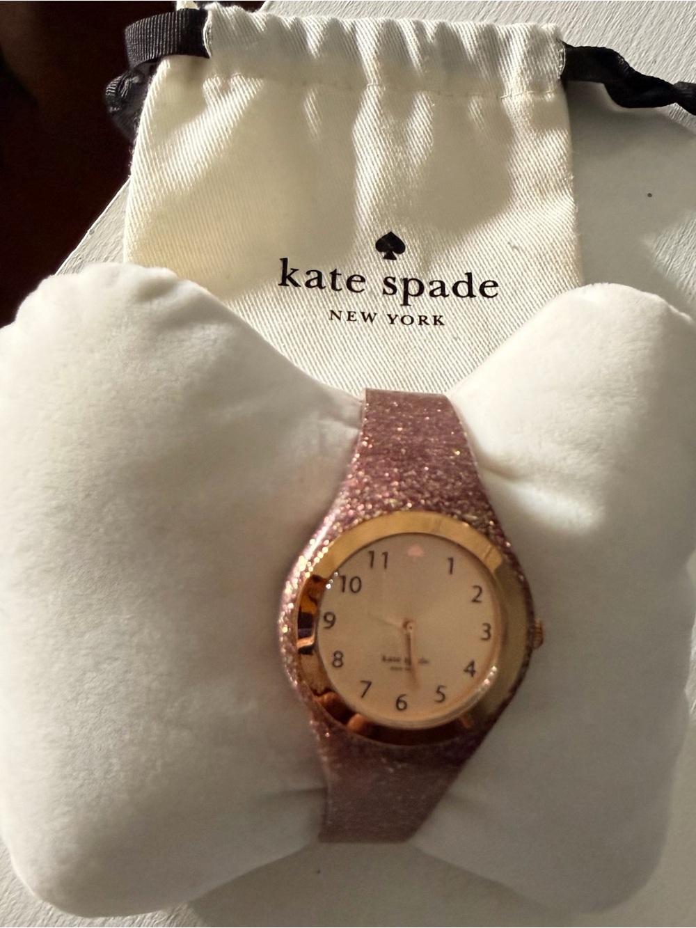 Kate Spade Rose-Tone Glitter Band Watch with Cream Dial